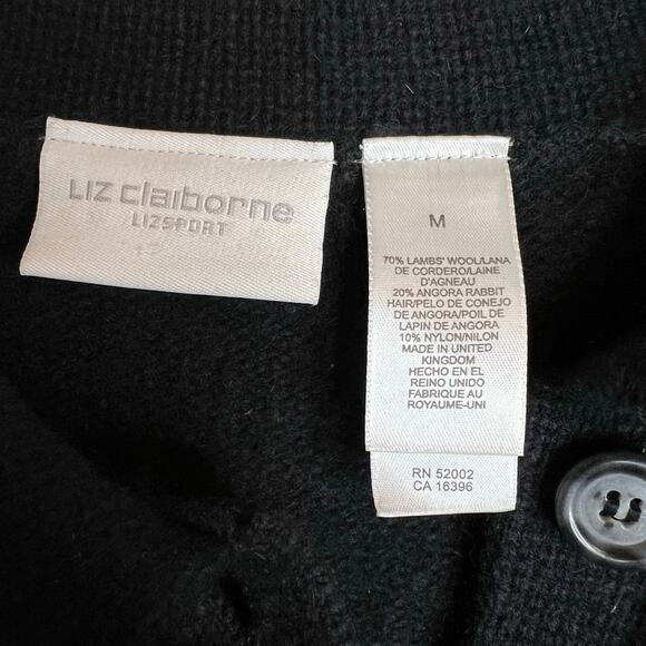 LIZ CLAIBORNE Wool Angora Embroidered Holly Button Cardigan Black Women’s M - Picture 10 of 12